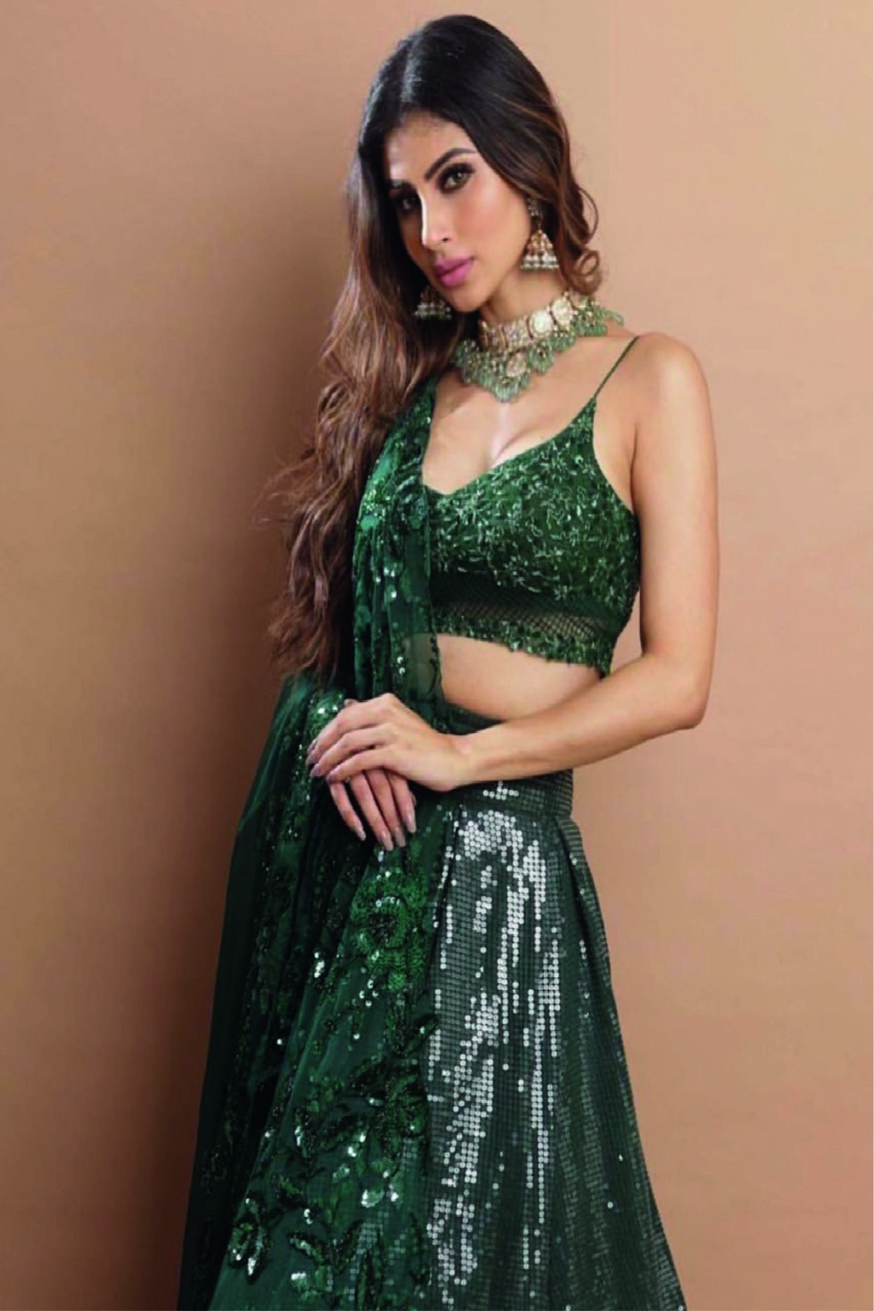 Emerald Green Sequined Lehanga with hand embroidered