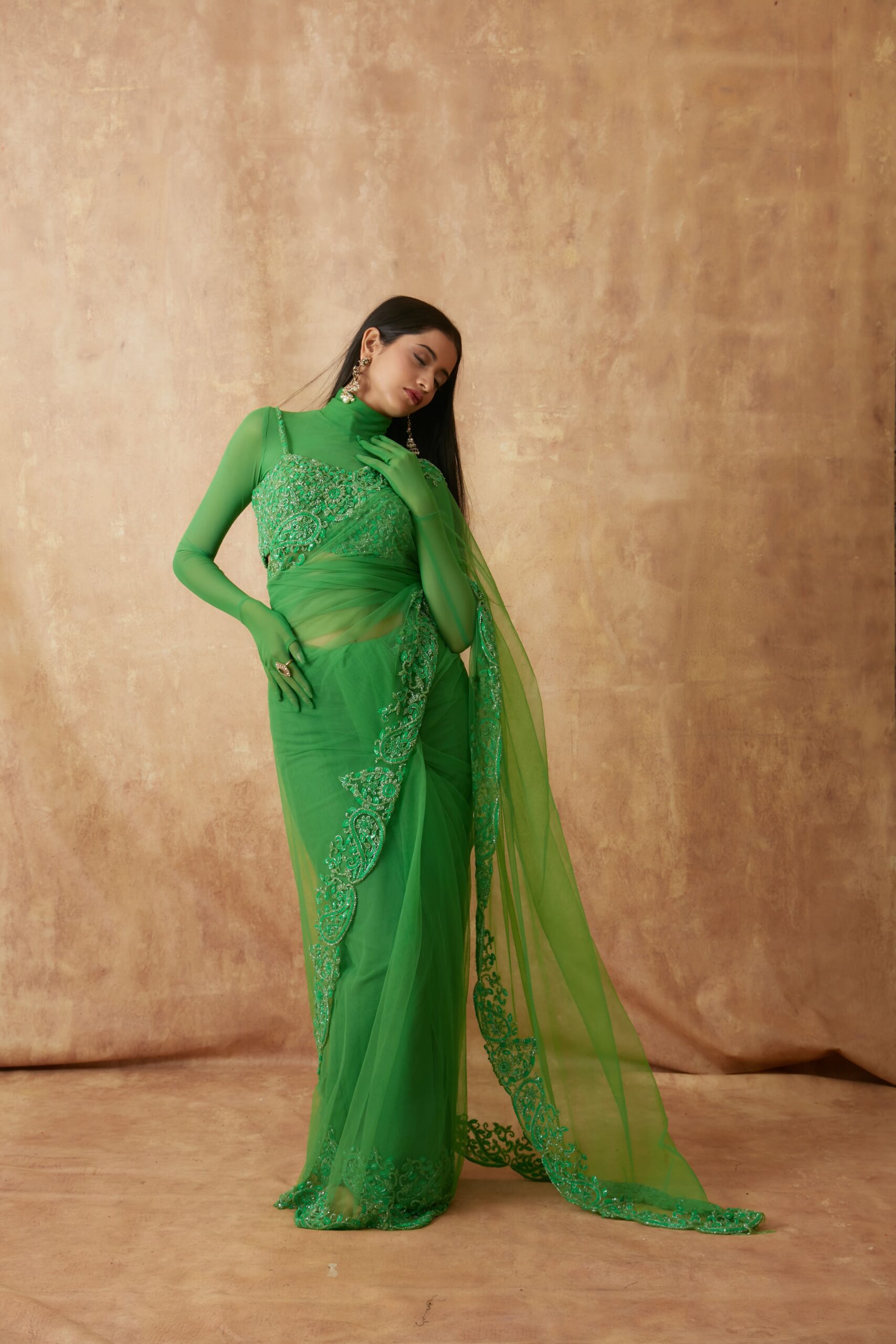 Elegant Green Net saree crafted from intricate net fabric